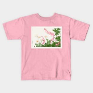 Bleeding Heart and Daisy Flowers Vintage Japanese artwork illustration Kids T-Shirt